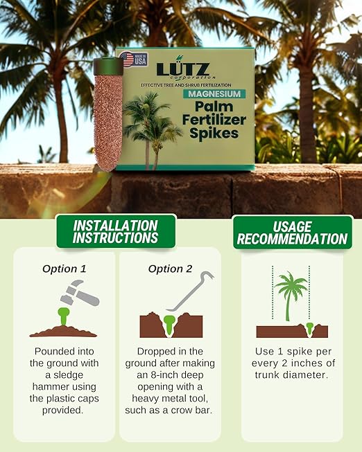 Magnesium Palm Tree Fertilizer Spikes, 125 Pack - Fertilizer Sticks & Plant Food Spikes for Palm Trees & Ferns - Contains 20% Sulfur, Magnesium, Nitrogen, and Essential Nutrients