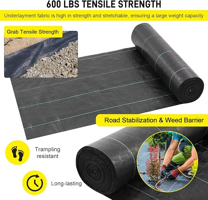Driveway Fabric, 13x115 ft Commercial Weed Barrier, Heavy Duty 5oz French Drain Fabric for Erosion Control, Landscape Projects