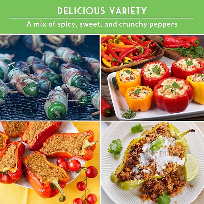 10 Pepper Seed Packs for Planting | Jalapeño, Serrano, Cayenne, Bell, Habanero, Cubanelle, & More – Hot & Sweet Heirloom Non-GMO Peppers Collection – Survival Garden Seeds