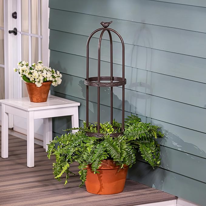 Evergreen 7 Feet Garden Metal Garden Obelisk Trellis for Climbing Plants Outdoor | Indoor Plant Trellis for Potted Plants | Floral Pattern Arch Trellis | Bronze