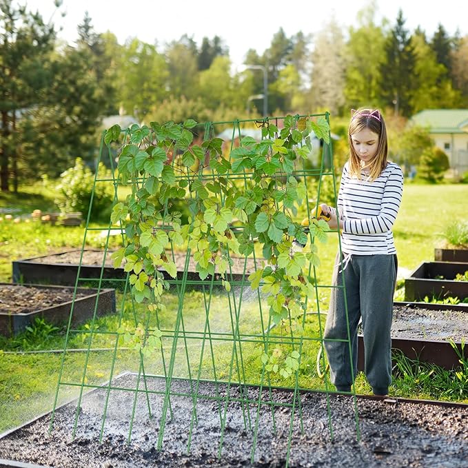 Cucumber Trellis 2 Pack, Foldable A-Frame Garden Trellis for Raised Bed Garden Grow Support with Plant Support Clips, Twist Ties, Plastic Ties, for Cucumber,Tomato, Climbing Plants and Flowers