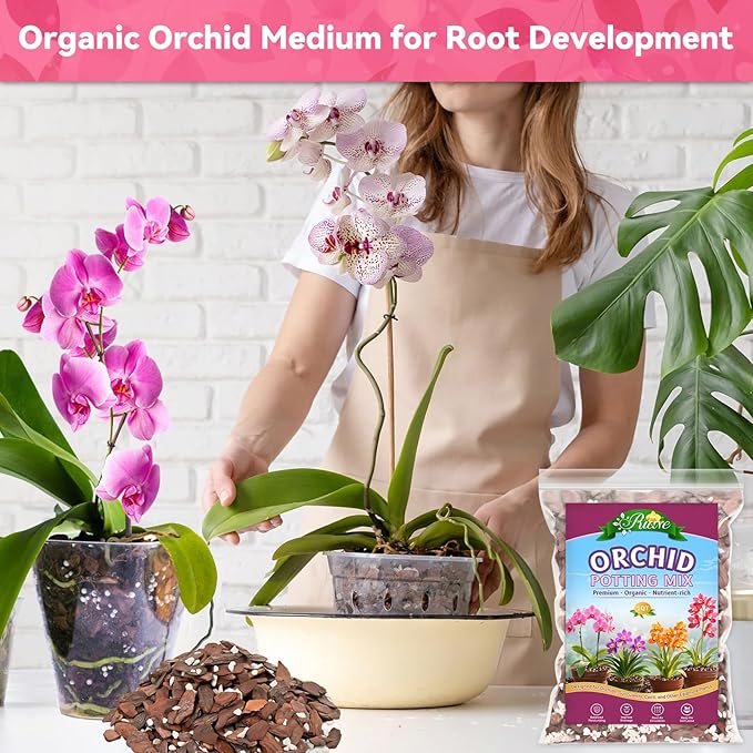 Riare 2QT Orchid Potting Mix, Natural Orchid Bark Potting Mix Soil Medium with Pine Bark and Perlite, Premium Orchid Repotting Kit for Phalaenopsis Dendrobiums, Enhanced Drainage & Root Expansion