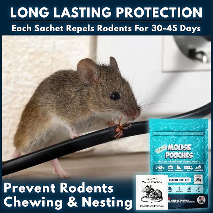 12Pack Natural Mouse Repellent Pouches Indoor Botanical Vamoose Rodent-Repelling Pouches for Mice and Rodent Control at Home Attic Office Shed Barn Storage/RV