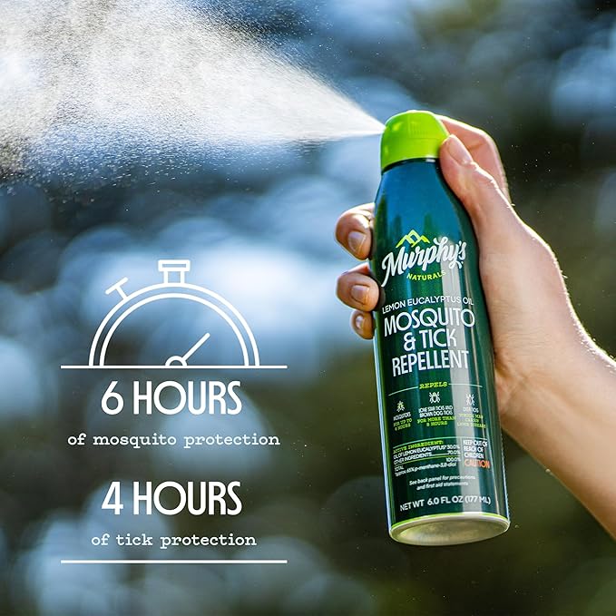 Murphy's Naturals Mosquito & Tick Bug Repellent Spray, Oil of Lemon Eucalyptus for Skin + Outdoor Gear, 6 Ounce Mist, 2-Pack