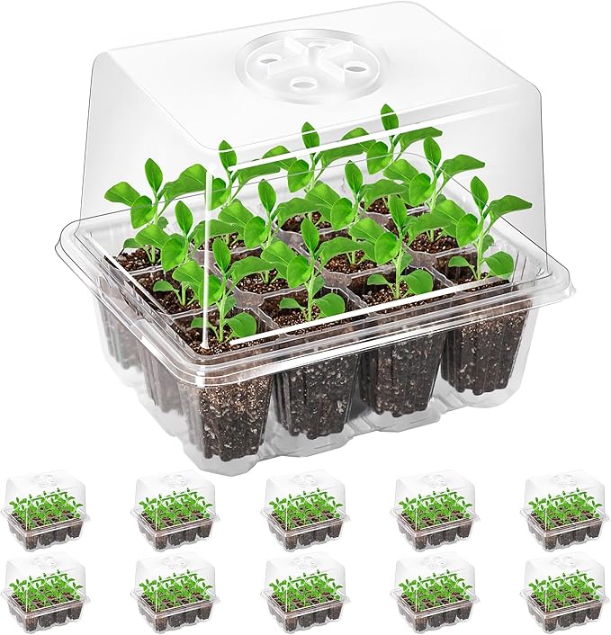 The Bundle of Bonviee 5 Packs Seed Starter Tray with Grow Light and 10 Packs Seed Starter Kit