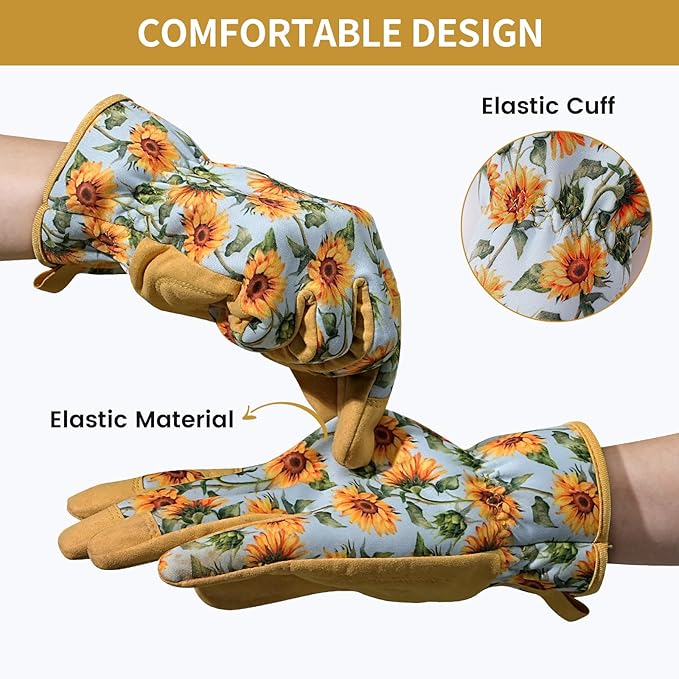 Pleneal Gardening Gloves for Women - Leather Garden Gloves Thorn Proof, Outdoor Protective Working Gloves