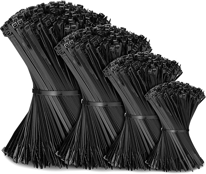 3000 Pieces Cable Zip Ties Bulk Heavy Duty Cable Ties Nylon Tie Wraps Self Locking Wire Ties for Plants Gardening Farming Grid Wall Fence Indoor and Outdoor (4"6"8"12",Black)