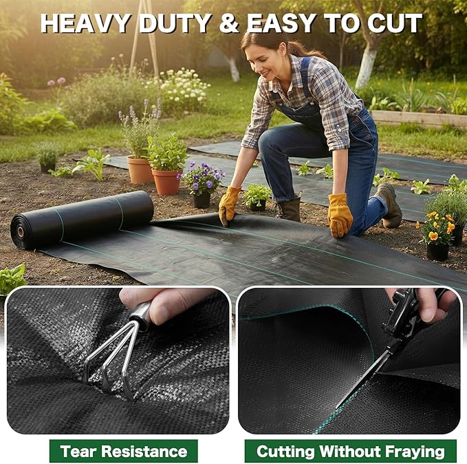 3 FT x 300 FT Weed Barrier Landscape Fabric 2 Packs - 3.2OZ Heavy Duty Weed Blocker Garden Cloth with Permeability, Woven Weed Control Ground Cover for Gravel, Lawn, Flower Bed