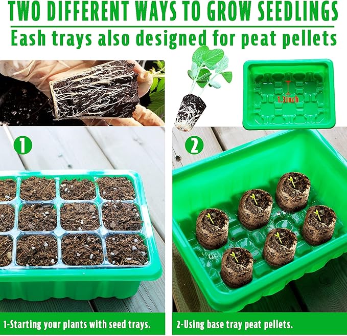 Seedling Starter Tray Kit with Upgraded Grow Light, 5 Pack Indoor Seed Plant Starter Set Kit with Grow Light for Seed Starting, 60 Cells Seed Germination Tray Kit with Humidity Domes