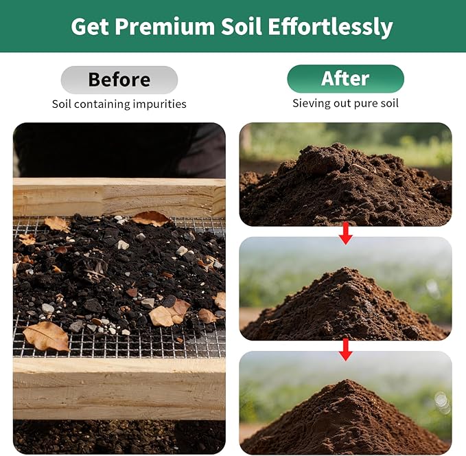 Soil Sifter for Gardening Dirt Sifter with 0.12 inch Metal Wire Mesh Sifting Screen Wood Rocks Sifter with Handle Screen Compost Sifter Garden Essentials（12.5x11.4 in）