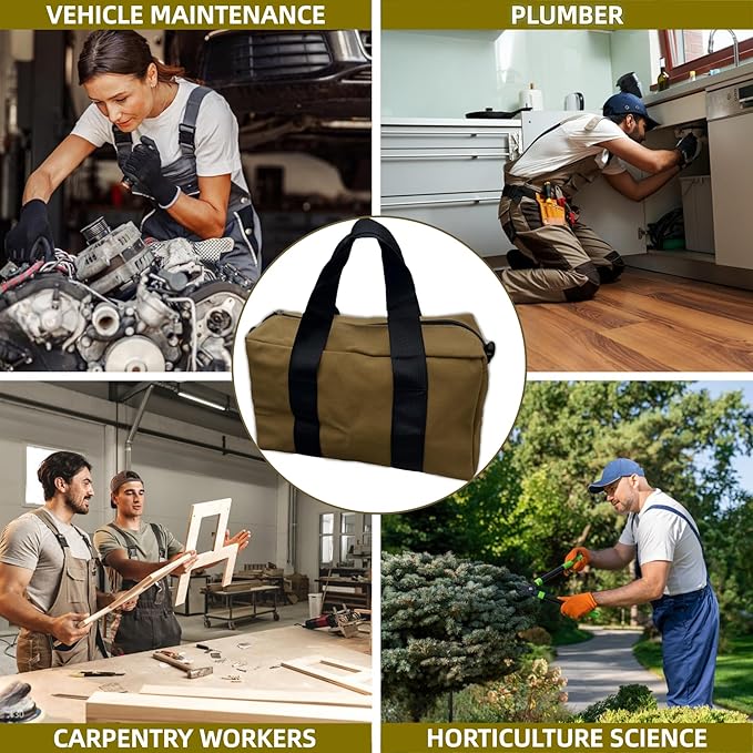 BLIRITEL Wide Mouth Tool Bag, Heavy Duty Canvas Tool Storage Bag, Large Capacity Handbag, Multi-function Tool Organizer Tote Bag for Storage Wrenches Pliers (Tan, 12 Inch)