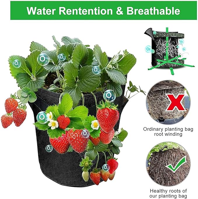 3 pcs Hanging Planter Bag with Handles, Plastic Hanging Strawberry Planting Containers Strawberry Grow Bags Foldable Durable Growing Bags Grow Planter for Growing Vegetables Flowers Herb Plant