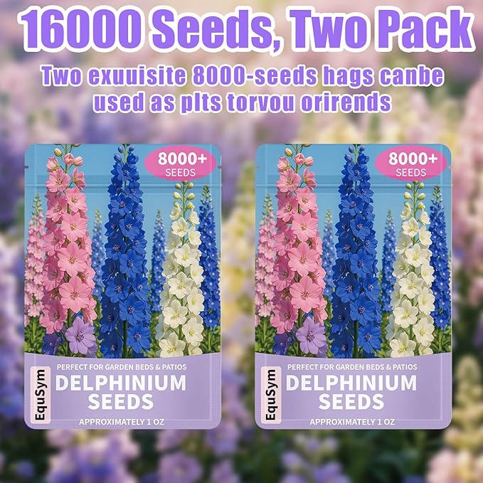 16000+ Delphinium Seeds Perennial - 2 Pack Mixed Color Larkspur Seeds for Planting Outdoors, Delphinium Plants Live, 2026 Flower Seed to Plant Outside, Non-GMO, Garden Wildflower