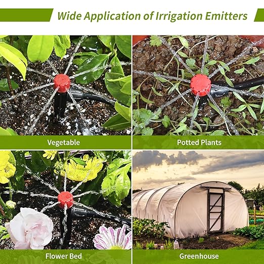 Drip Emitters for 1/4" Drip Irrigation Tubing 360 Degree Water Flow 25 pcs Adjustable Irrigation Drippers with Lock Barbed Irrigation Drip Heads Drip Spray Emitters for Flower Plants Garden