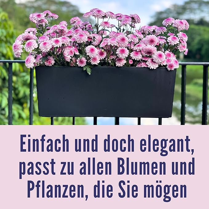 LaLaGreen Railing Planter Box (20 Inch, 4 Pack) Black Rectangular Window Flower Boxes with Bracket, Self Watering System Hanging Planter Box for Outdoor Plant Pots Container Deck Rail Fence Balcony