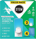 STEM Flying Insect Trap - Indoor Fruit Fly & Gnat Catcher for Home, Kitchen & Any Room, Attracts & Traps Bugs, Soft Blue UV Light - Includes 2 Plug-in Devices & 4 Cartridges