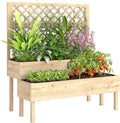 Outsunny 2-Tier Raised Garden Bed with Trellis, Wooden Elevated Planter Box with Drainage Gaps, Liners, Trellis Planter for Climbing Plants, Flowers, Herbs, 42.5" x 24.4" x 47.2", Natural