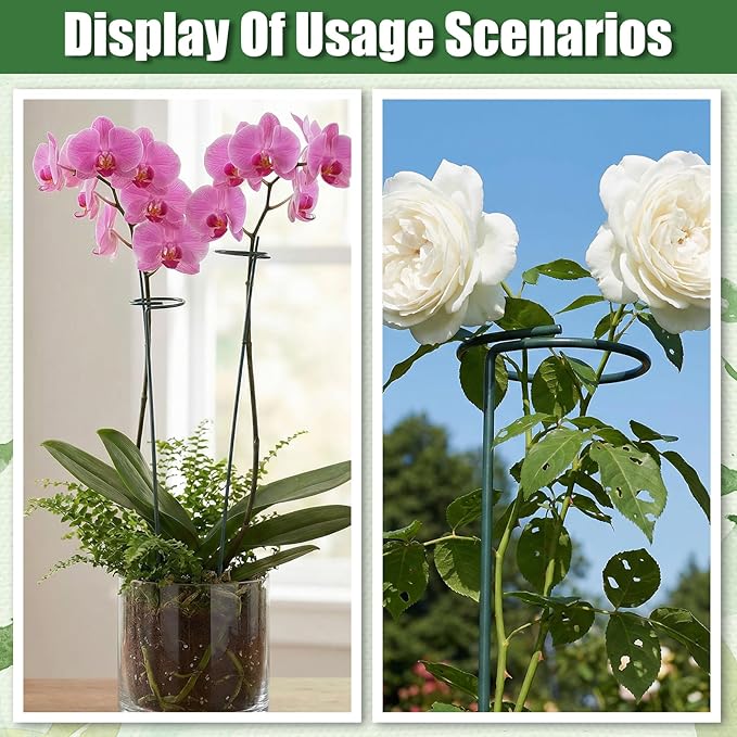 4 Pcs Plant Support Stakes, 12/24/36 Inch Adjustable Plant Support Stake Metal Round Ring Flower Supports Stakes Indoor Outdoor for Orchid, Peony, Rose, Amaryllis