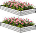 2PCS 8x4x1FT Galvanized Raised Garden Bed Outdoor Patio, Large Rectangular Metal Planter Boxes,Plant Container Kit for Gardening, Vegetables, Flowers, Herbs,Silver