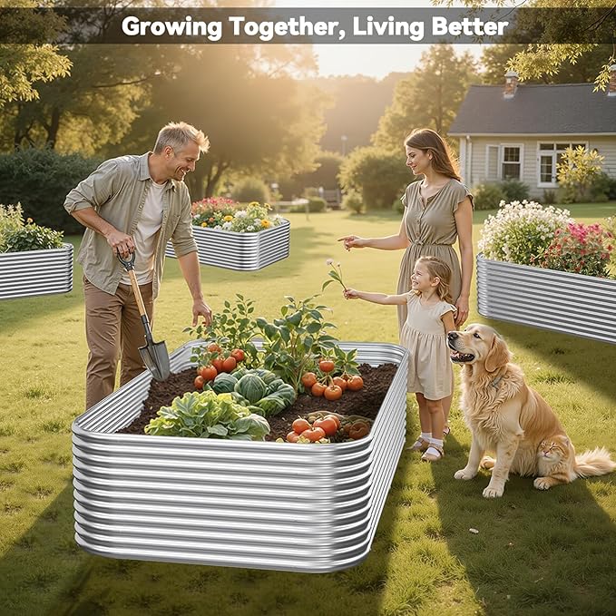 2 Pack Tall 8x4FT Corrugated Galvanized Steel Raised Garden Bed Outdoor, Metal Above Ground Garden Bed for Vegetables and Flowers, Raised Beds for Gardening-8x4FTx15inch