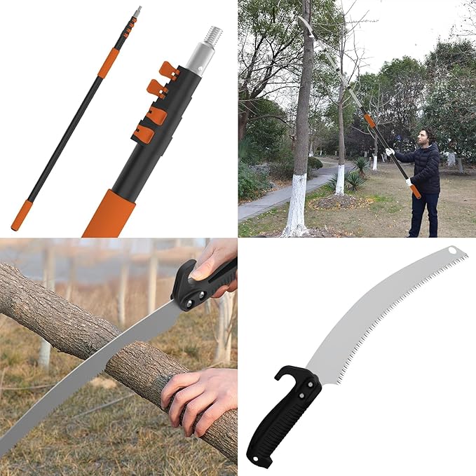 AgiiMan 26FT Reach Pole Saws for Tree Trimming, Pole Saw with 5-20FT Telescoping Extension Pole, Pruning Saw with 19" 3X Detachable Saw, Non-Slip Handle, Tree Trimmer for Garden Palms Shrubs