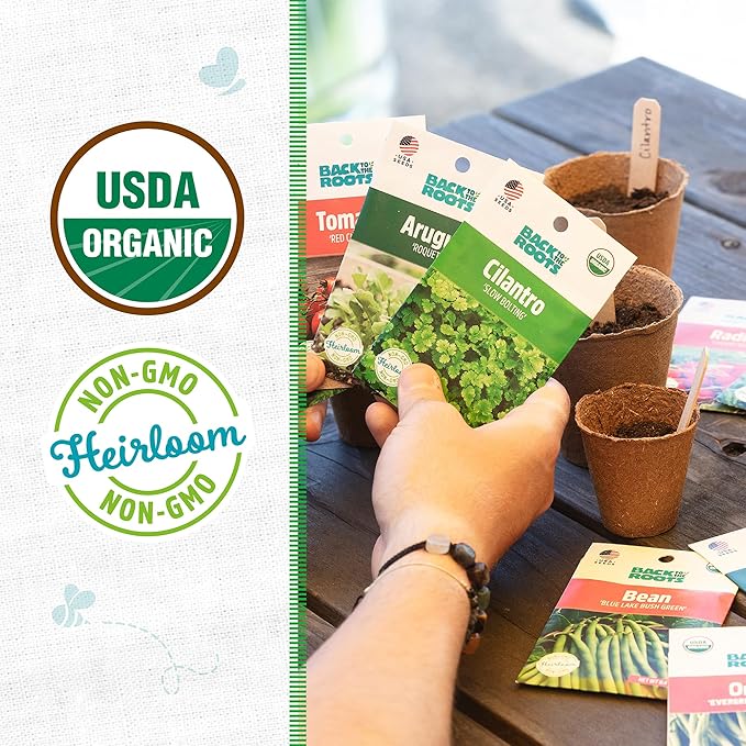 Back to The Roots 100% Organic, Non-GMO Seeds | Variety 10-Pack | Top Herb, Fruit, and Veggies | Guaranteed to Grow