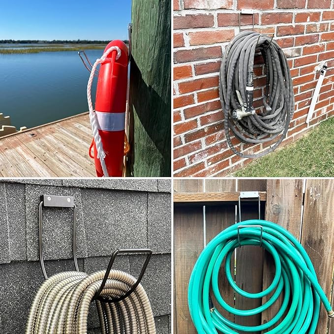 Metal Garden Hose Hanger Wall Mounted Water Hose Holder for Outside Yard (2, Black)