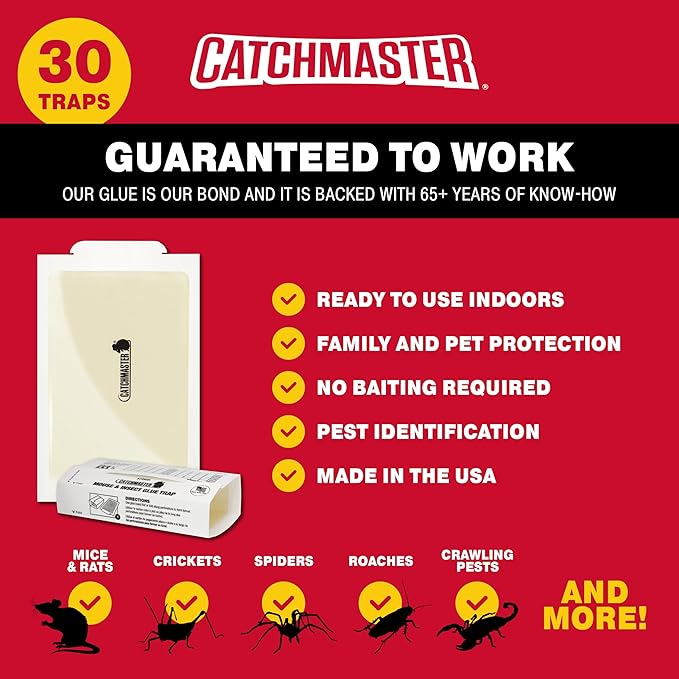 Catchmaster Mouse & Insect Super Glue Traps 30PK, Mouse Traps Indoor for Home, Extra Strength Sticky Pest Control Adhesive Tray for Catching Bugs, Rats & Rodents, Bulk Glue Boards