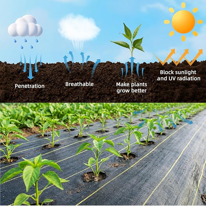 Shade&Beyond 4ftx100ft Weed Barrier Fabric, 6oz Heavy Duty Permeable Landscape Fabric, Woven UV Resistant Ground Cover with Staples for Gardens/Yards/Landscaping