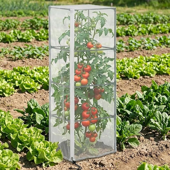 2 Pcs Garden Bird Netting for Square Plant Cage, 59" x 18" x 18" Tomato Cage Garden Net Cover with Zipper, Tomato Trellis Insect Bird Barrier Protection Mesh for Vertical Climbing Plants Vegetables
