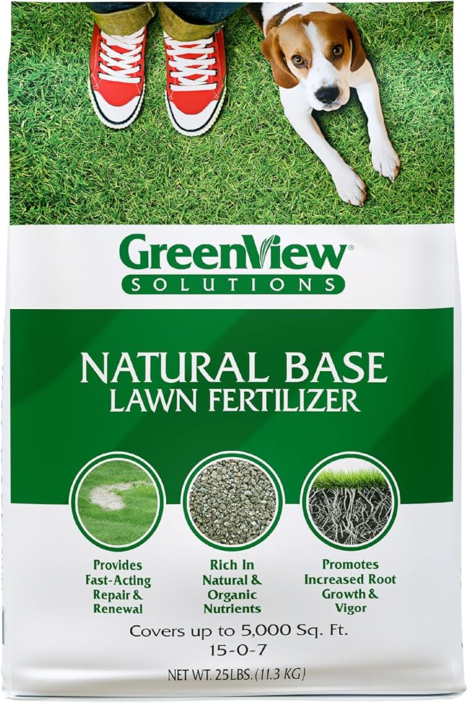 GreenView Solutions Natural Base Lawn Fertilizer – Rich in Natural & Organic nutrients This Slow-Release Fertilizer Provides Fast-Acting Repair and Renewal, 25 lb. - Covers 5,000 sq. ft.