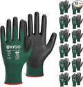 KAYGO Work Gloves for Men and Women,12 Pairs Seamless Knit PU Coated Safety Gloves, with Smooth Grip on Palm and Fingers, Ideal for Light Warehouse, Manufacturing, Gardening, KG11P (S,Dark Green)