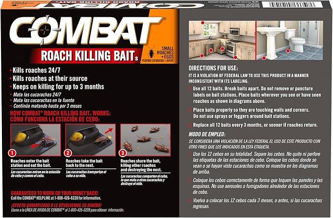 Combat Roach Killing Bait Stations for Small Roaches, Kills Roaches and Eggs, 12 Count