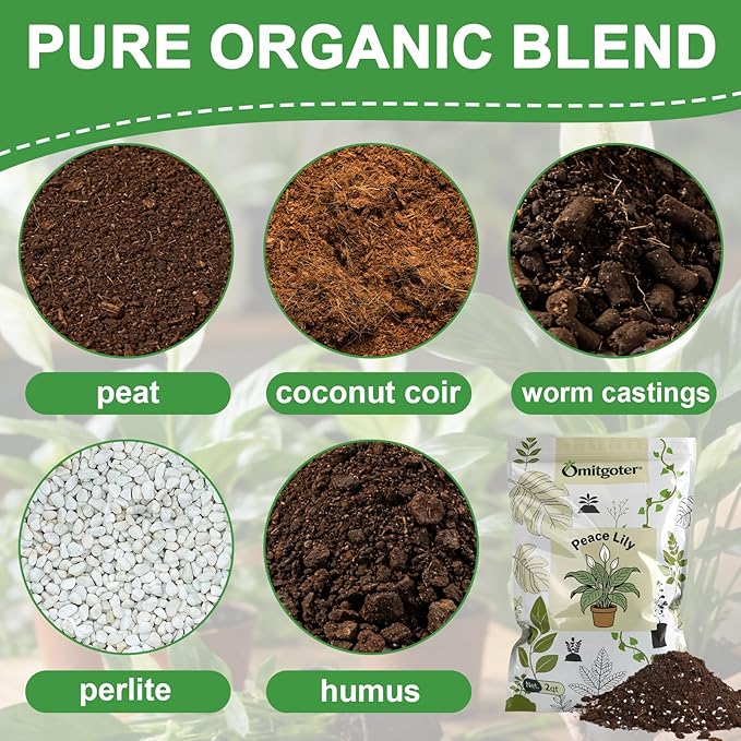 Premium Peace Lily Potting Soil 4qt– All Natural, Well-Draining & Breathable Soil for Peace Lily & Indoor Plants