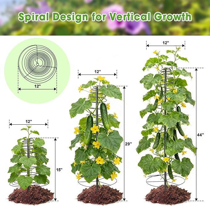 Trellis for Climbing Plants, 45” Metal Spiral Frame Pea Trellis with Center Pole, Adjustable Vine Plant Tower Supports for Outdoor Beans,Cucumbers,Vegetable,Flowers,Pots,Garden Raised Bed,12” Dia