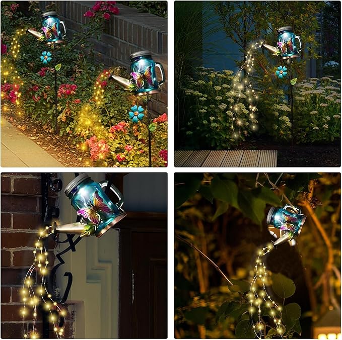 SRNPMIU Solar Watering Can Light, Yard Outdoor Decor Lights, IP65 Waterproof, Hanging Butterfly Garden Light, Outside Garden Flower Bed Decor, Women Gift, Birthday Gifts