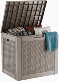 31 Gallon Wicker Pattern Resin Deck Box, Lockable Patio Outdoor Storage Box for Furniture, Garden Tools and Tools Storage, Waterproof Outside Storage Box (Grey)