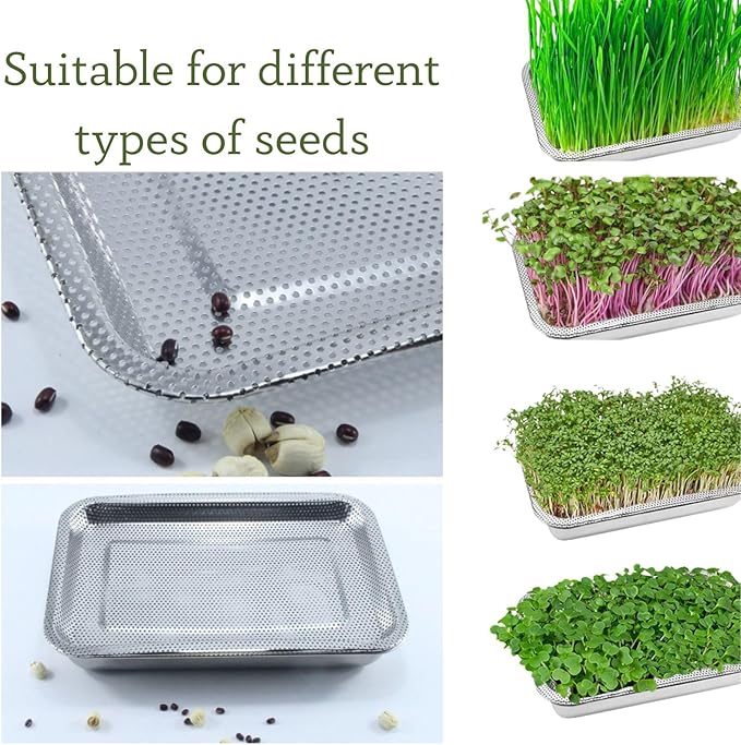 Stainless Steel Sprouting Trays -3pack, Seed Sprouter Growing Tray Microgreens Growing Kit, Plant Germination Tray with Filter Pad Mesh Mat ,Bean Sprout Grower for Beans Broccoli Alfalfa Wheat Grass