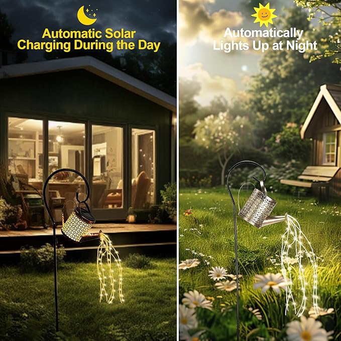 ZKLiLi Solar Watering Can with Cascading Lights Garden Decorative, Waterfall Outdoor Waterproof, Hanging Solar Lantern, Yard Decor,Gifts for Mom Grandma Women Birthday