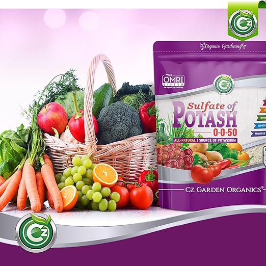 Organic Sulfate of Potash 0-0-50 Made in USA - OMRI Listed - Water Soluble SOP Potassium Plant Food for Plants & Flower Gardens - 3LB Low Chlorine Fertilizer. Enhances Color & Taste!