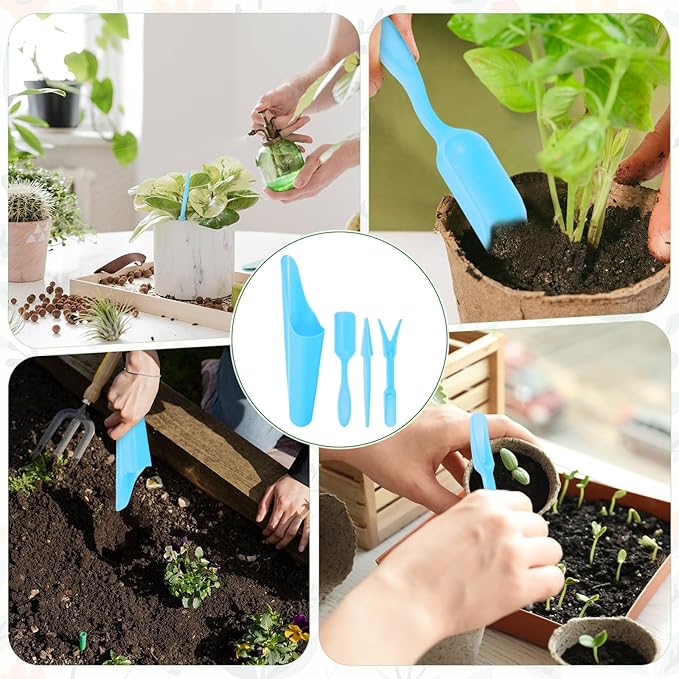M METERXITY 1-Set Garden Shovel Hand Tools Transplanting Succulent Cultivation Digging Scoops Kits, Plastic Mini Garden Tool Set for Bonsai Potting/Flower Planting [Blue]