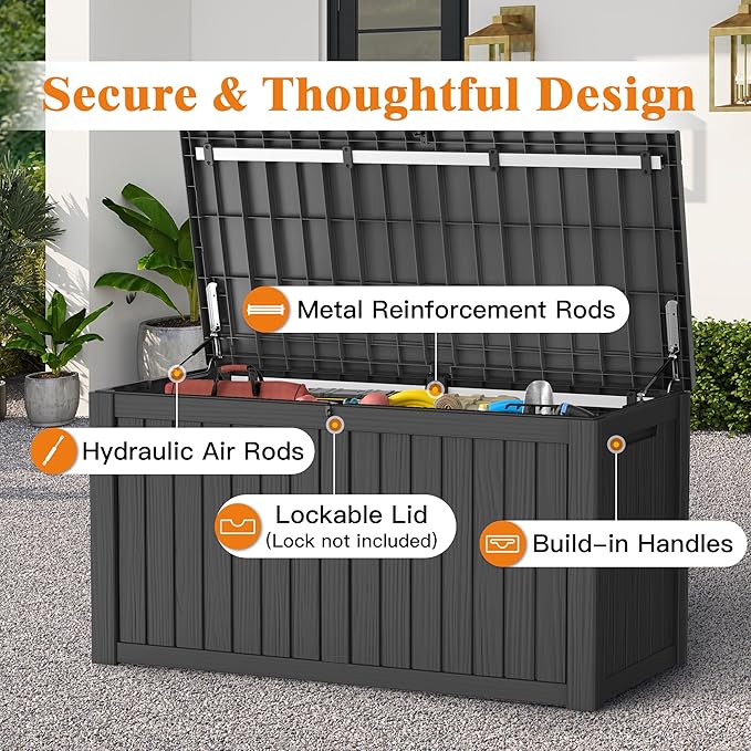 180 Gallon Outdoor Large Storage Box, Waterproof & UV-Resistant, Lockable Large Storage Bins with lids & Handles, Deck Box for Garden Tools, Package Delivery Box for Outside, for Yard, Pool