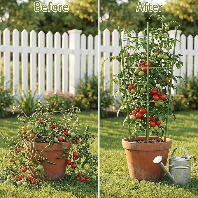 4 Pack Garden Tomato Cage for Pots, 24" Metal Tomatoes Cages Plant Support with Stable Support Rings (24")