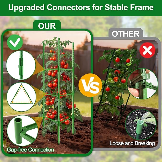 WAENLIR 6-Pack Tomato Cage for Garden, Up to 51 Inch Tomato Trellis for Raised Garden Bed, Plant Stakes for Pots, Durable Tomato Plant Support Garden Stakes for Climbing Plants (Green, 51 inch 6 Pack)