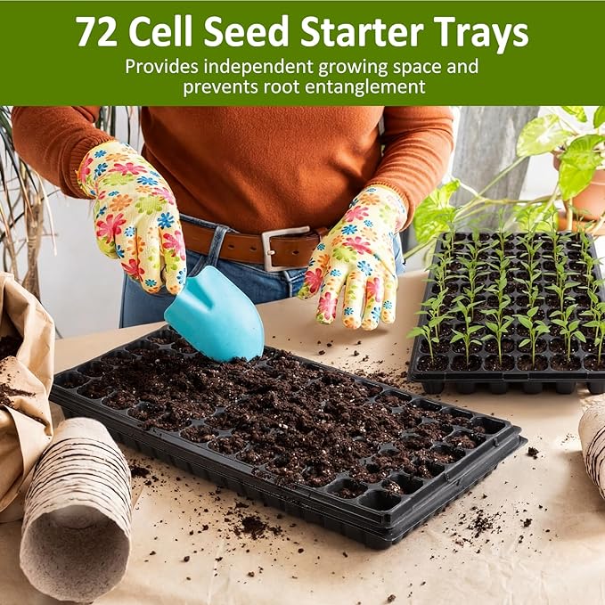 Vesici 32 Pack Seed Starter Trays, 72 Cell Seedling Trays with 1020 Flat Tray, Deep Plug Nursery Plant Pots for Germination, Water Collection, Indoor Outdoor Seed Starting & Transplanting