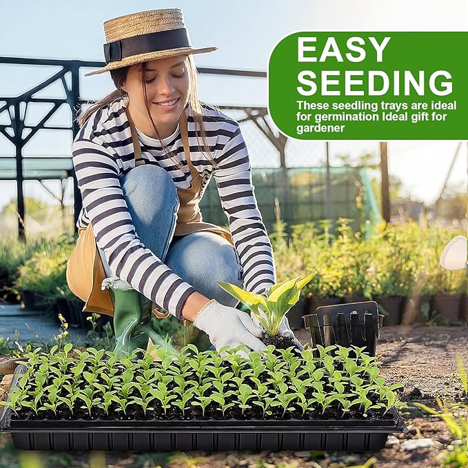 Vesici 20 Pack Seed Starter Trays, 200 Cell Seedling Trays with 1020 Flat Tray, Deep Plug Nursery Plant Pots for Germination, Water Collection, Indoor Outdoor Seed Starting & Transplanting