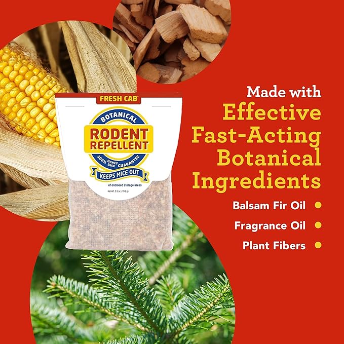 EarthKind Fresh Cab Rodent Repellent & Pouch Pod - Botanical Rodent & Mouse Repellent - Made with Plant Fibers & Essential Oils - Pest Repellent - 6-Pack Plus 1 Pouch Pod