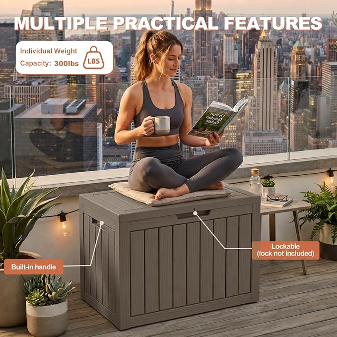 EFU Outdoor Storage Box 55 Gallon Deck Box (Indoor & Outdoor) Lockable UV Resistance Waterproof Resin Storage Bin Storage Box for Outdoor,Patio Storage(Taupe)