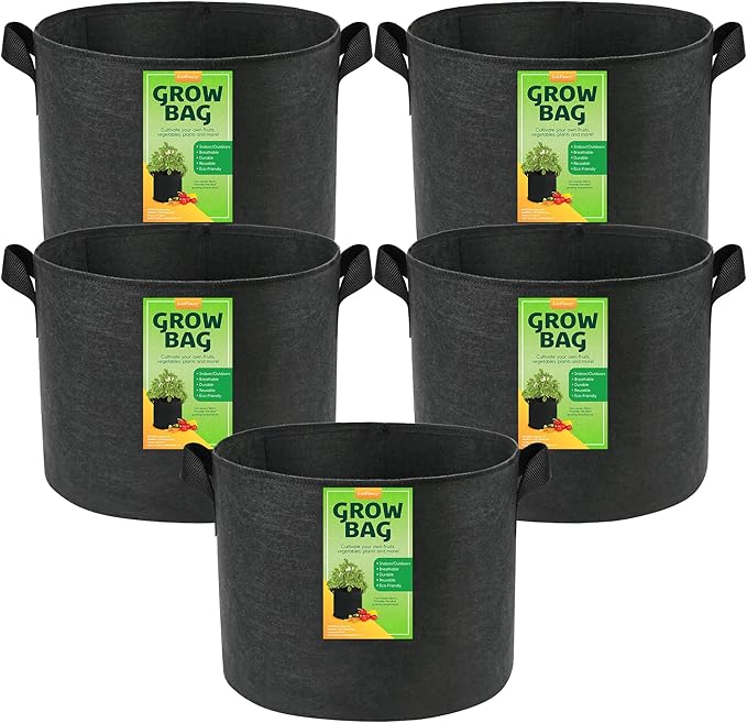 LotFancy 5-Pack 20 Gallon Grow Bags, 300G Thickened Nonwoven Fabric Pots with Reinforced Handles, Heavy Duty Aeration Planter Bags for Vegetables Flowers Fruits, Black