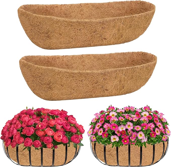 2 Pack 48 Inch Trough Coconut Liners for Planters- Natural Coco Liner Window Box Liners Replacement, Coconut Fiber Planter Liner for Outdoor Flower Planters, Deck Railings, Fence and Balcony